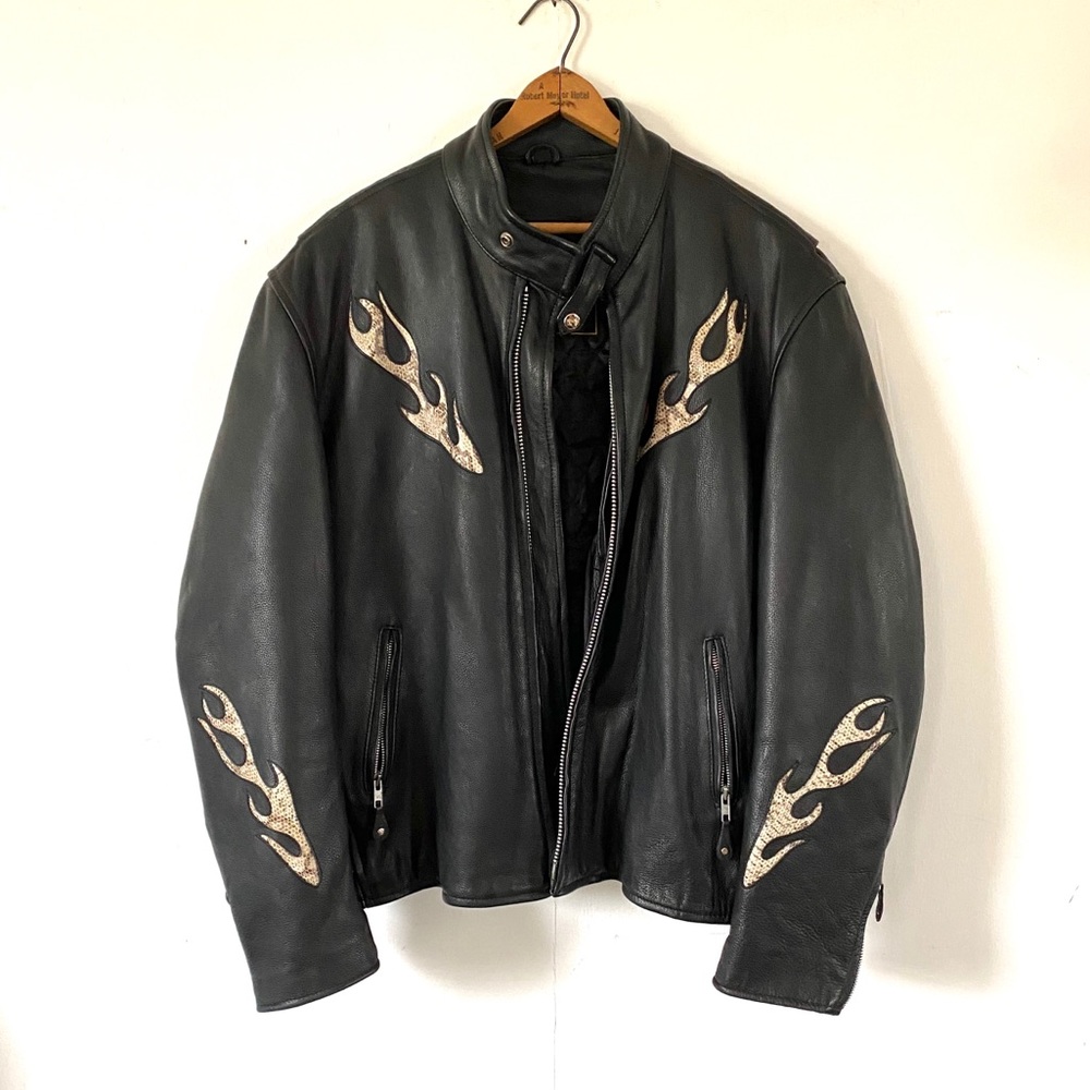 Motorcycle Jacket Chaps Black Leather Flame Snake - Picture 2 of 16